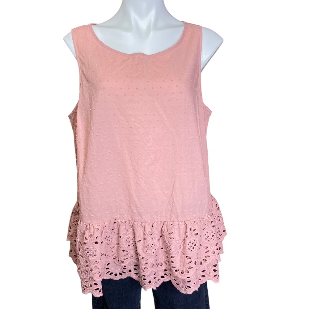 ADYSON PARKER Layered Lace Hem Swiss Dot Tank Top Dusty Pink Size 1X